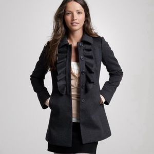 J. Crew 100% Wool Ruffle Front Coat- Black- Size 6
